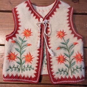 Vintage hand-embroidered Ethnic Wool Vest POLAND  Child Size Christmas